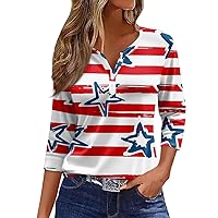 Short Sleeve Womens Henley Top,3/4 Length Sleeve Womens Tops Button Henley V Neck Shirts Henley 2024 Summer Blouses Dressy Fashion Print Clothes 3/4 Sleeve Tops