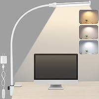 ShineTech LED Desk Lamp for Home Office, Eye-Caring Desk Light with Clamp, 3 Colors Stepless Brightness Adjustable Flexible Gooseneck, USB Adapter Architect Task Lamps for College Dorm Room