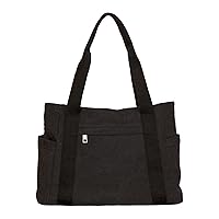 Tote Handbag Black & White Satchel Shoulder Purses with Multi-Pockets Medium Cotton Canvas Vaction Shoulder Handbag