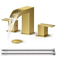 Square Gold Bathroom Faucet 3 Hole, 8 Inch Widespread Bathroom Faucet with Metal Pop-up Drain Assembly and cUPC Supply Hose, FORIOUS 8