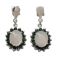 NOVICA Handmade .925 Sterling Silver Emerald Moonstone Dangle Earrings Indian Rhodium Plated Green White Biscay Bay Birthstone [1.3 in L x 0.6 in W x 0.3 in D] 'Love and Devotion'