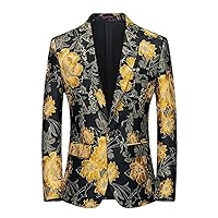Yellow Floral Embroidery Tuxedo Suit Jacket Men One Button Slim Fit Dress Blazers Party Wedding Dinner Costume