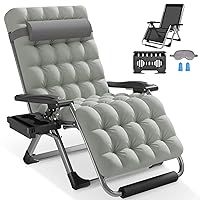 Slendor Oversized Padded Zero Gravity Chair XXL, 33inch Zero Gravity Recliner, Folding Reclining Lounge Chair,Indoor Outdoor Patio Chairs with Pillow, Cushion, Footrest,Cup Tray, Support 500lbs, Grey