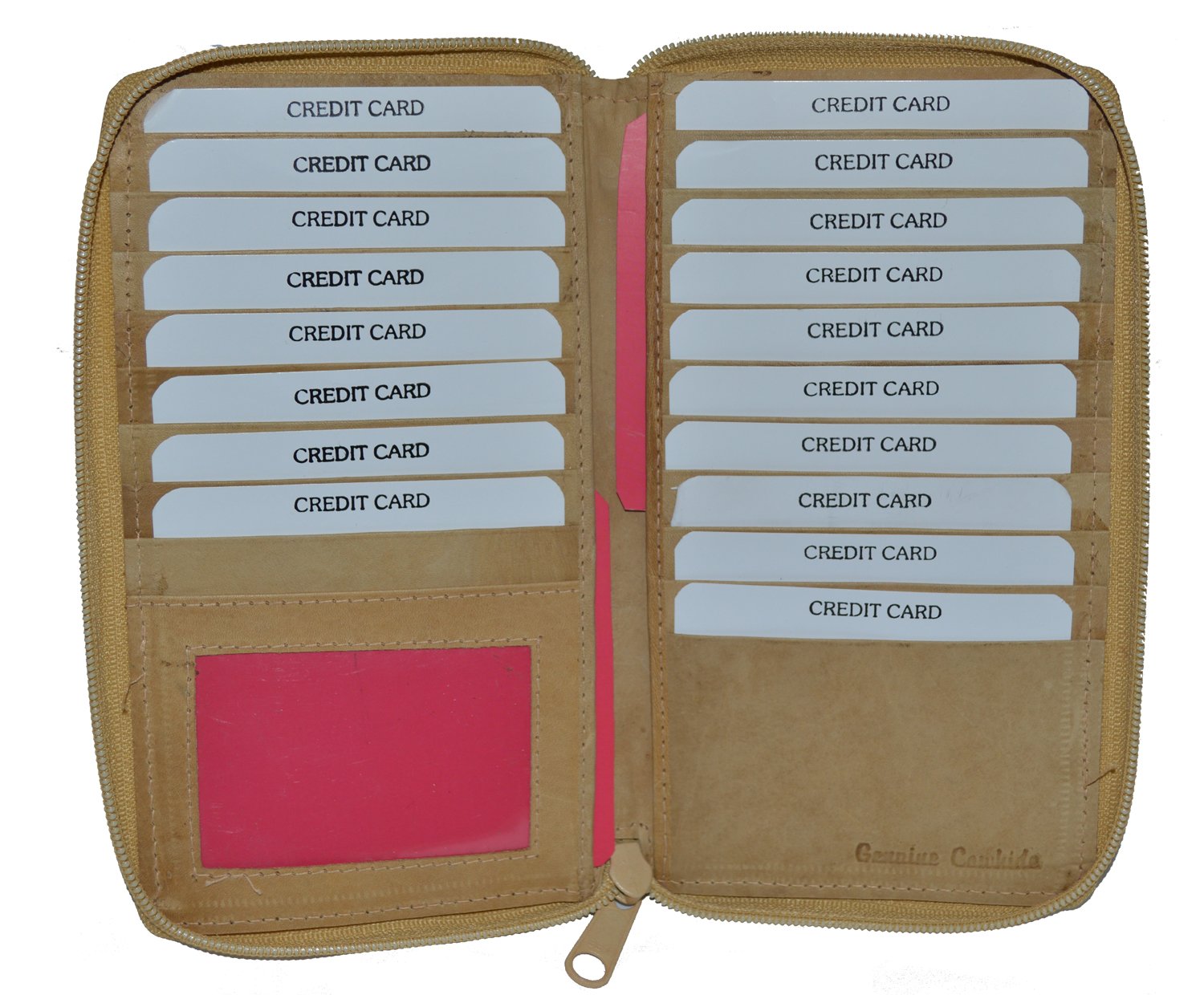 Leatherboss Credit Card Holder Tall Wallet with All Around Zipper- Tan 7
