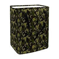60L Laundry Hamper Collapsible Dark Green Military Camouflage Laundry Basket with Easy Carry Extended Handle Folding Storage Basket for Bathroom, Bedroom Clothes Toys