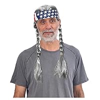 Braided Hippie Wig for Men Gray Wig Costume With American Flag Hippie Headband Hippie Dude Wig 60s Hippie Wig