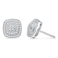 0.75ct.t.w. Round Cut Diamond 14k White Gold Finish Silver Cz Square Cluster Stud Earrings