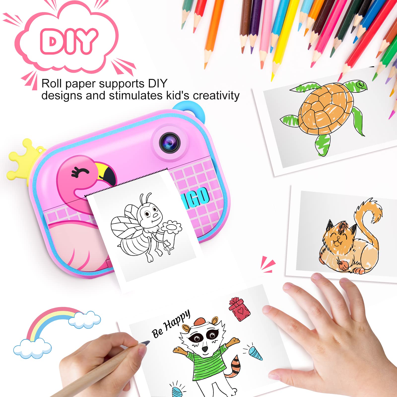 Instant Print Camera for Kids,Zero Ink Kids Camera with Print Paper,Selfie Video Digital Camera with HD 1080P 2.4 Inch IPS Screen,3-14 Years Old Children Toy Learning Camera for Birthday,Chistmas