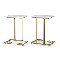 Ariade Modern Glam C Side Table, Set of 2, White and Champagne Gold, 12.75 in x 18.25 in x 24.25 in (D x W x H)