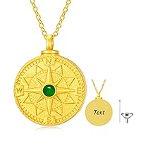 Gold Emerald Cremation Jewelry for Ashes, Personalized Gold Sunflower/Lotus/Rose/Cross/Medal Round Ashes Locket Necklace Natural Gemstone Urn Necklace to Hold Beloved Ones Ashes