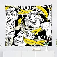 Subently Skull Tapestry Monkey Yellow Banana Skin Black Tapestry 28x37 Inches Wall Hanging for home living bedroom dorm room