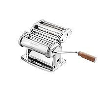 Pasta Maker Machine - Heavy Duty Steel Construction w Easy Lock Dial and Wood Grip Handle- Made in Italy, Make Authentic Homemade Italian Noodles or Spaghetti for Holiday Cooking, Quality Gift