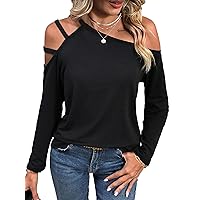 LilyCoco Womens Off Shoulder Tops Long Lantern Sleeve Sexy Casual Loose Fit Shirts