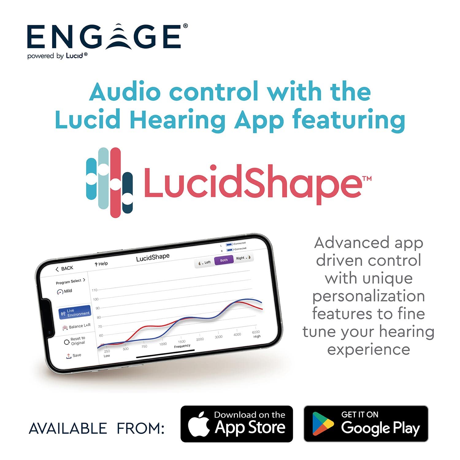 Lucid Hearing Engage Rechargeable OTC Hearing Aids - Compatible With iPhone, Lucid Hearing APP, and Bluetooth - Splashproof - Discrete - Engineered and Designed in the USA (Beige)