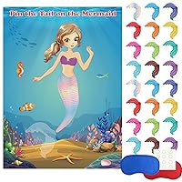 FEPITO Mermaid Party Supplies Pin The Tail on The Mermaid Party Game with 24Pcs Tail Stickers for Mermaid Party Favors, Kids Birthday Party
