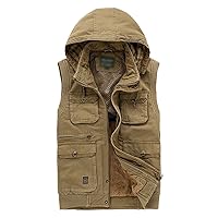 Flygo Men's Thickened Sherpa Lined Fishing Vest Outdoor Winter Warm Jacket with Removable Hood