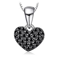 JewelryPalace Love Heart Cut Genuine Spinel Pendant Necklace for Women, 14k White Gold Plated 925 Sterling Silver Necklace for Her, Black Gemstone Jewelry Sets