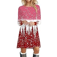 Womens Spring Dresses Midi Length Plus Size,WomensEaster Patchwork Print Long Sleeve Round Neck Casual Dress Wo