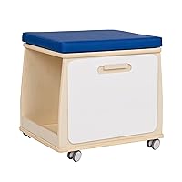 Angeles Mobile Teacher Stool with Storage, Birch-Ply Wood, Blue Cushion, Kids Playroom and Classroom Must Haves
