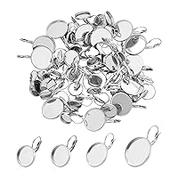 UNICRAFTABLE About 56pcs 4 Sizes Lever Back Hook Earrings with Flat Round Tray Blank Cabochon Setting Stainless Steel Earring Hooks Hypoallergenic Earring for Jewelry Making 0.7-0.8mm Pin
