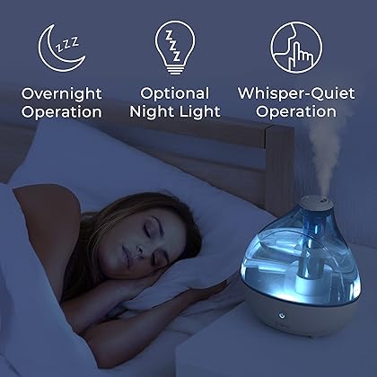 Pure Enrichment® MistAire™ Ultrasonic Cool Mist Humidifier - Quiet Air Humidifier for Bedroom, Nursery, Office, & Indoor Plants - Lasts Up To 25 Hours, 360° Rotation Nozzle, Auto Shut-Off, Night Light