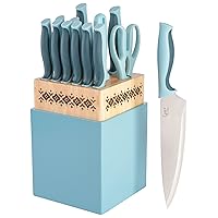 Spice by Tia Mowry Savory Saffron 14 Piece Cutlery Knife Block Set - Aqua Blue