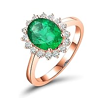 KnSam Gold Ring 18K, 18K Gold Flower 4 Claws Oval Cut Green Emerald 0.8ct VS1 and 0.16ct Diamond Silver Rose Gold