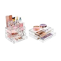 Sorbus Makeup Organizer Bundle - Includes 1 Extra Large Makeup Tower and 1 Makeup Organizer with 2 Pull-Out Drawers
