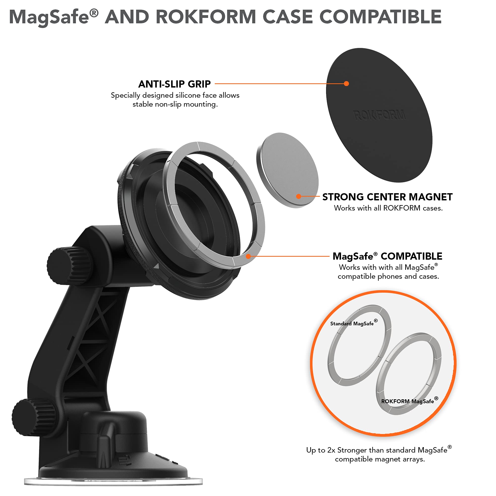 Rokform - iPhone 14 Pro Max Rugged Case + Magnetic Windshield Suction Phone Mount