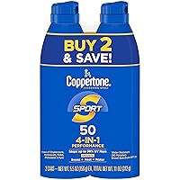 Coppertone SPORT Sunscreen Spray SPF 50, Water Resistant Spray Sunscreen, Broad Spectrum SPF 50 Sunscreen Pack, 5.5 Oz Spray, Pack of 2