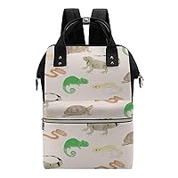 Lizard Turtle Leopard Gecko Reptile Diaper Bag for Women Large Capacity Daypack Waterproof Mommy Bag Travel Laptop Backpack