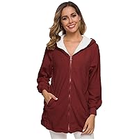 Andongnywell Women Plus Size Winter Warm Hoodie Coat Wool Zipper Cotton Outwear Lamb Wool Hooded Cardigan Jacket (Red Wine,S)