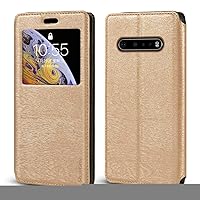 LG V60 ThinQ 5G Case, Wood Grain Leather Case with Card Holder and Window, Magnetic Flip Cover for LG V60 ThinQ Gold