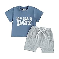 Multitrust Toddler Baby Boys Mama's Boy Two Piece Outfits Short Sleeve Tee Shirts Tops and Shorts Baby Boy Summer Shorts Set