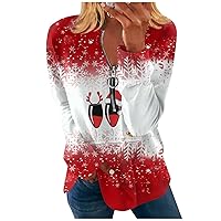 Women's Christmas Sweatshirts 2023 Sleeve Zipper Shirts Printed Graphic Tees Blouses Casual Tops Pullover, S-3XL