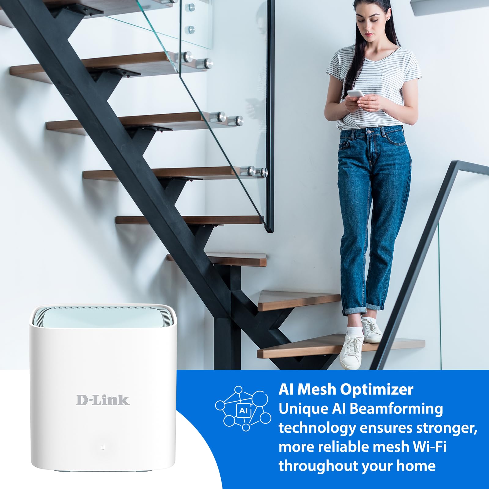 D-Link Mesh WiFi 6 System, AX1500 Ai Series 802.11AX Smart Home Dual Band Gigabit Gaming Wireless Internet Network (M15) White