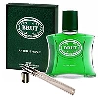 Refillable Aftershave Travel Spray Bottle Bundled with Brut After Shave for Men Boxed 3.4floz (100ml)