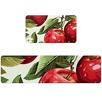 Set of 2 Apple Kitchen Rugs Non Skid Kitchen Mats for Floor Cushioned Anti Fatigue Kitchen Floor Mats Comfort Mats for Standing Sink Laundry
