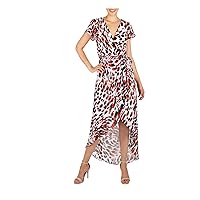 Julia Jordan Womens Ivory Side Zipper Closure Printed Surplice Neckline Evening Faux Wrap Dress 2