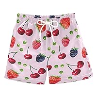 Cherry Strawberry Fruits Boys Swim Trunks Baby Kids Swimwear Swim Beach Shorts Hawaii Vacation Beach Essentials,2T