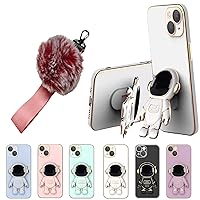 6D Plating Astronaut Hidden Stand Case Cover for iPhone 11/12/13 Pro Max, Astronaut Phone Case with Stand, Lens Film Protective Cover and Lanyard with Pom (White,for iPhone 13Pro Max)
