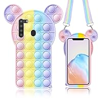 nancheng Trendy Fun for Samsung Galaxy A21 Case, Cute Cartoon Phone Case for Girls Kids Teen, Soft Silicone Phone Case Bubble Fidget Sensory Toy Funny Pop Phone Protective Case for A21 with Strap