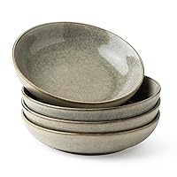 AmorArc 8.5'' Large Pasta Bowls, 36oz Stoneware Pasta Serving Bowls Set of 4 for Kitchen, Wide Bowls for Pasta,Salad,Oatmeal, Microwave Safe, Reactive Glaze