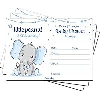 30 Baby Shower Invitations for Boy with Envelopes (30 Pack) - Elephant - Baby Boy Shower Invite Cards - Fits Perfectly with Blue Elephant Baby Shower Decorations and Supplies for Boys