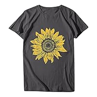 Sunflower Shirts for Women Cute Floral Graphic Tee Summer Crewneck Short Sleeve Tops Ladies Going Out Blouse