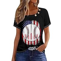 Women's Tops American Flag 4Th of July 2024 Flowy Star Stripes Button Patriotic Square Neck Short Sleeve Shirts Outfit