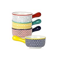 Selamica Ceramic Soup Crocks With Handles, 15 OZ French Onion Soup Bowls, Oven Safe Soup Bowls For Cereal, Stew, Chilli, Pot Pies, Baking, Microwave Dishwasher Safe, Set of 4, Assorted Colors