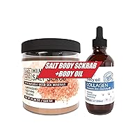 Body Oil with Collagen (4 fl.oz) and Dead Sea Collection Himalayan Salt Body Scrub - Large 23.28 OZ -BUNDLE