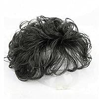 100% Human Hair Topper Toupee Wig Natural Wavy Curly Hairpiece Top Clip Short Wigs for Women (Black)