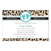 30 Invitations Baby Shower Leopard Animal Print Teal Unisex Personalized Cards + 30 White Envelopes
